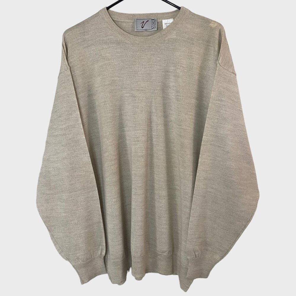 Vintage Vinci Collection Italian Wool Sweater Beige Men's XXL Pullover Crewneck